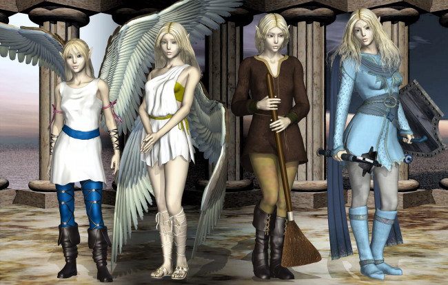 Обои картинки фото 3д графика, эльфы , elves, эльфийки, фон, взгляд