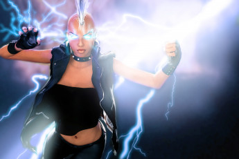 Картинка 3д+графика фантазия+ fantasy девушка молния фон ирокез взгляд