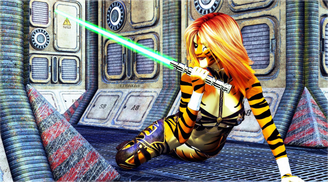 Обои картинки фото 3д графика, фантазия , fantasy, девушка, взгляд, фон