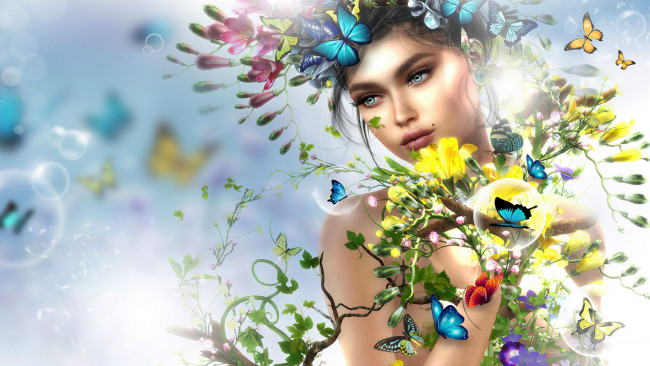 Обои картинки фото 3д графика, портрет , portraits, фон, взгляд, девушка