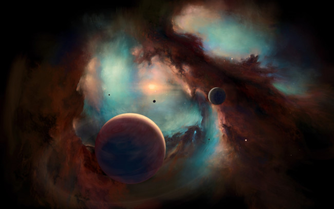Обои картинки фото космос, арт, галактика, планеты, звезды, вселенная