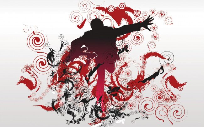 Обои картинки фото векторная графика, люди , people, гитара, человек, спирали, завитки