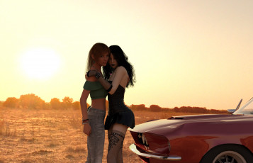 Картинка 3д+графика люди-авто мото+ people-+car+ +moto фон взгляд девушки