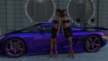 Картинка 3д+графика люди-авто мото+ people-+car+ +moto взгляд девушки автомобиль фон