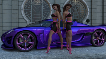 Картинка 3д+графика люди-авто мото+ people-+car+ +moto автомобиль фон девушки взгляд