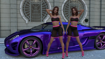 Картинка 3д+графика люди-авто мото+ people-+car+ +moto автомобиль фон взгляд девушки