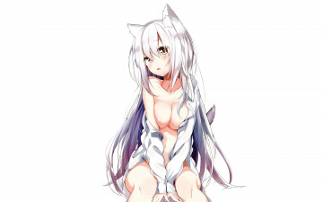 Картинка аниме животные +существа фон взгляд девушка