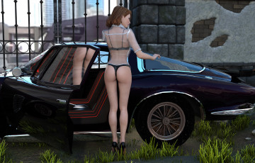 Картинка 3д+графика люди-авто мото+ people-+car+ +moto взгляд автомобиль фон девушка