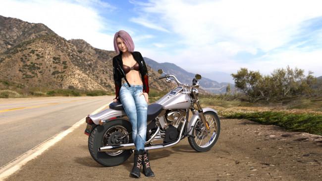 Обои картинки фото 3д графика, люди-авто, мото , people- car ,  moto, девушка, взгляд, фон