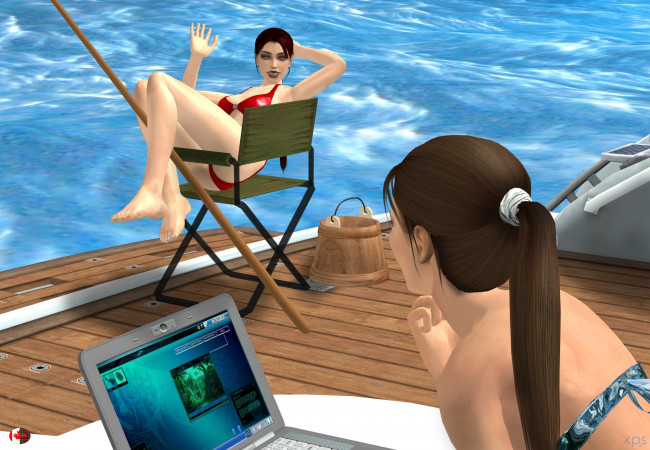 Обои картинки фото 3д графика, люди , people, взгляд, девушка, яхта, фон