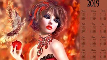 Картинка календари фэнтези птица женщина украшение