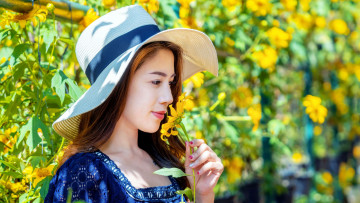 Картинка девушки -+азиатки азиатка шляпа