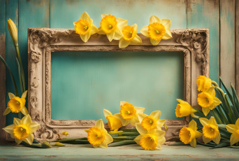 обоя разное, компьютерный дизайн, рамка, нарциссы, желтые