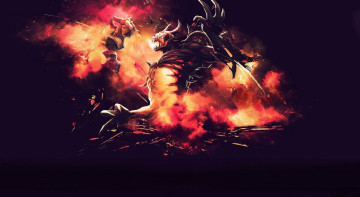 обоя видео игры, dota 2, монстр, демон, воин, поединок