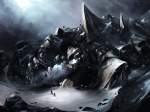 Картинка фэнтези существа гигант монстр cущество люди снег зима