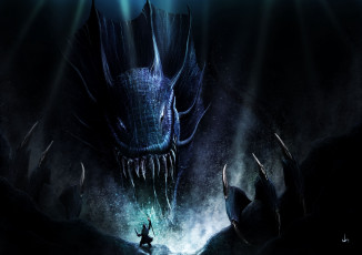 Картинка фэнтези драконы дракон магия человек схватка пасть