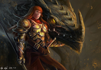 Картинка фэнтези красавицы+и+чудовища дракон воительница девушка