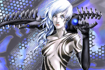 Картинка фэнтези роботы +киборги +механизмы девушка меч робот киборг трещины