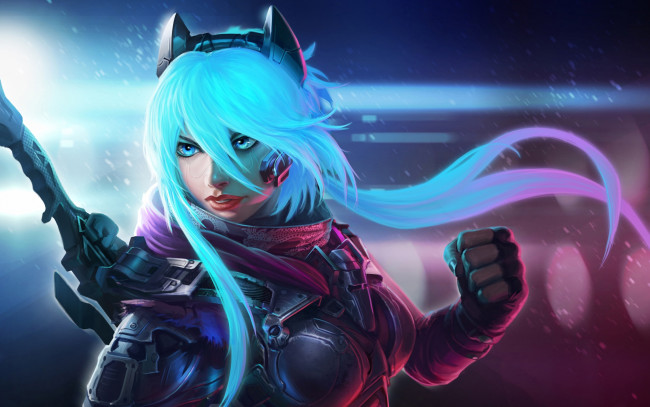 Обои картинки фото фэнтези, роботы,  киборги,  механизмы, будущее, кулак, воин, комбинезон, оружие, девушка