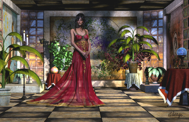 Обои картинки фото 3д графика, люди , people, девушка, взгляд, платье