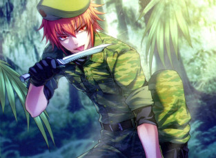 Картинка аниме wand+of+fortune art kagerou usuba wand of fortune visual novel lagi el nagil рыжий форма камуфляж нож язык