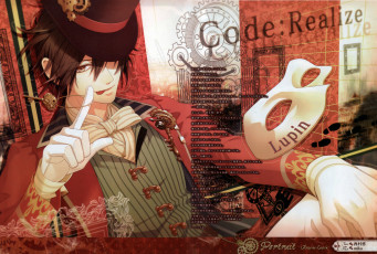 обоя аниме, code realize, галстук-бабочка, ключ, цилиндр, arsene, lupin, шестеренки, перчатки, жилет, маска, miko, art, visual, novel, code, realize
