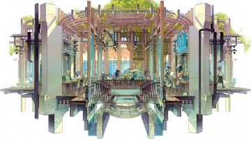 Картинка аниме город +улицы +здания