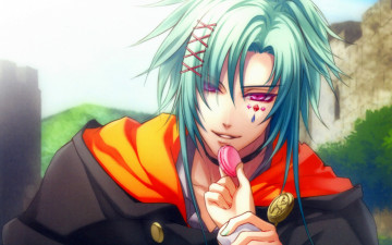 Картинка аниме wand+of+fortune art kagerou usuba wand of fortune visual novel alvaro garay голубые волосы плащ рука флирт