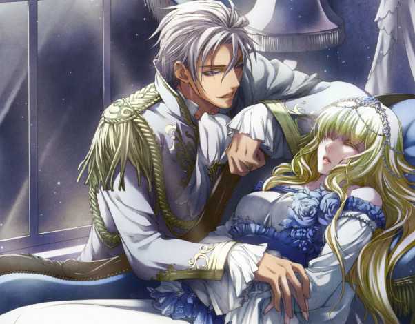 Обои картинки фото аниме, wand of fortune, art, kagerou, usuba, ночь, двое, сон, форма, эполеты, аксельбант, белые, волосы