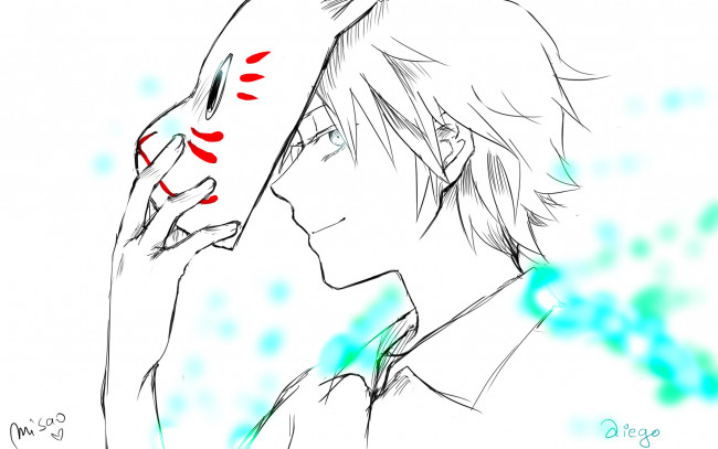 Обои картинки фото аниме, hotarubi no mori e, маска, парень