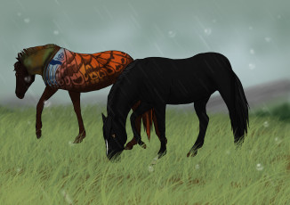 Картинка рисованное животные +лошади фон лошади