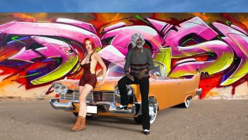 Картинка 3д+графика люди-авто мото+ people-+car+ +moto фон взгляд девушка