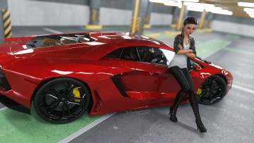 Картинка 3д+графика люди-авто мото+ people-+car+ +moto фон взгляд девушка