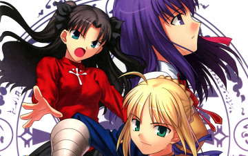 Картинка аниме fate stay+night девушки взгляд фон