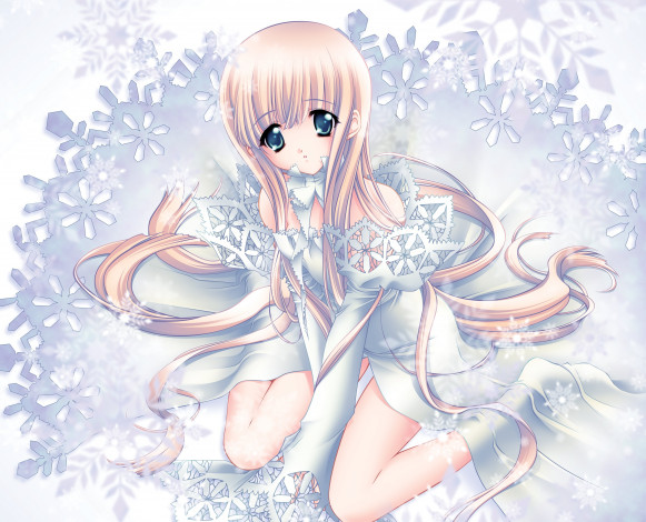 Обои картинки фото аниме, зима,  новый год,  рождество, взгляд, девушка, фон