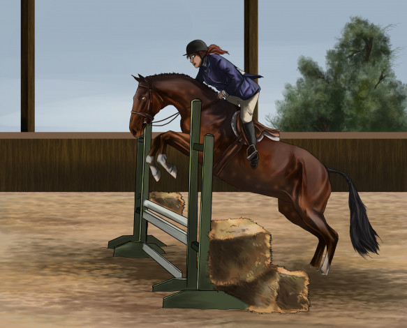 Обои картинки фото рисованное, животные,  лошади, фон, лошадь