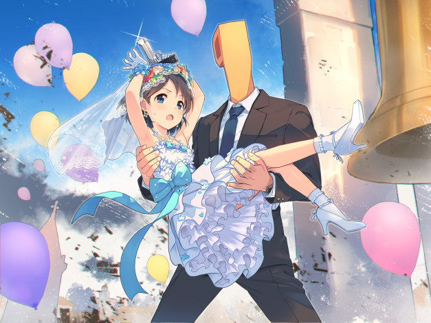 Обои картинки фото аниме, idolm@ster, девушка, взгляд, фон