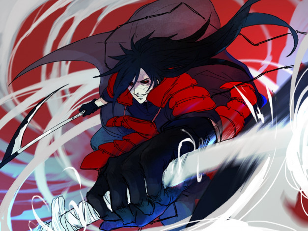 Обои картинки фото аниме, naruto, учиха, оружие, коса, мадара