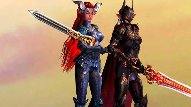 Обои картинки фото 3д графика, существа , creatures, фон, взгляд, девушки