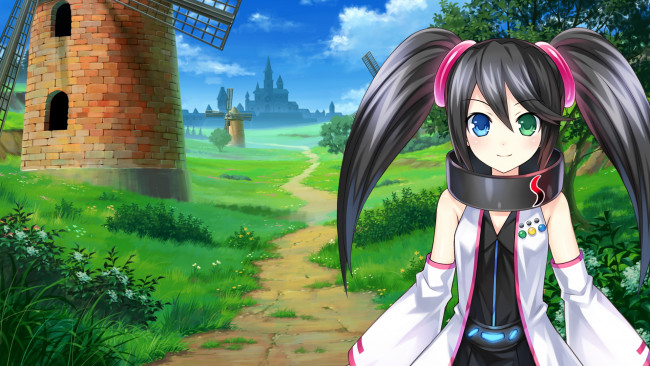 Обои картинки фото аниме, hyperdimension neptunia, девушка, взгляд, фон