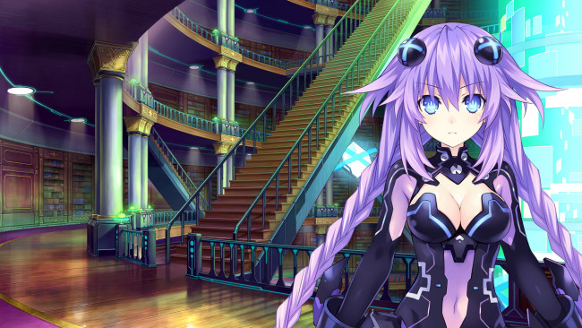 Обои картинки фото аниме, hyperdimension neptunia, девушка, взгляд, фон