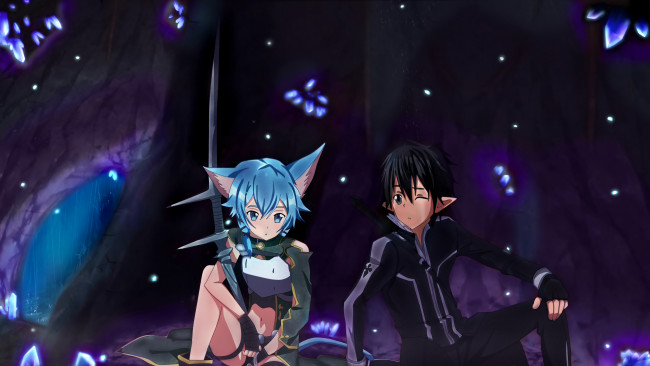 Обои картинки фото аниме, sword art online, кирито, синон