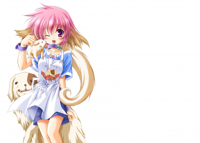 Обои картинки фото аниме, животные,  существа, фон, девушка, взгляд