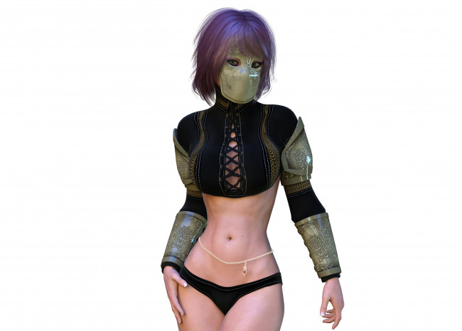 Обои картинки фото 3д графика, люди , people, взгляд, девушка, маска, фон