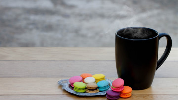 Картинка еда макаруны лакомство кофе печенье