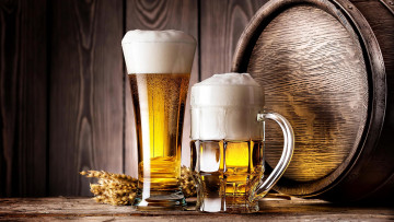 Картинка еда напитки +пиво пиво бочонок пена бокалы