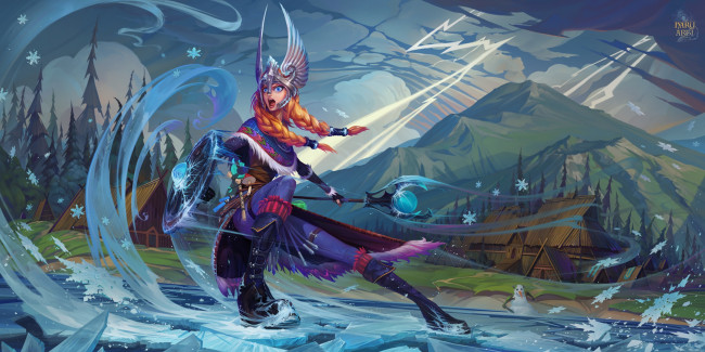 Обои картинки фото видео игры, dota 2, rylai, crystal, maiden, valkyrie, воин, art, девушка, dota, 2