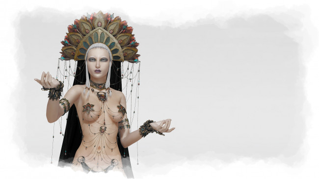 Обои картинки фото фэнтези, девушки, фон, девушка, взгляд, украшения