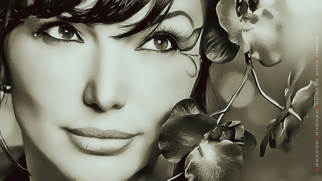 Обои картинки фото календари, компьютерный дизайн, цветок, девушка, лицо, взгляд, 2019, calendar, женщина