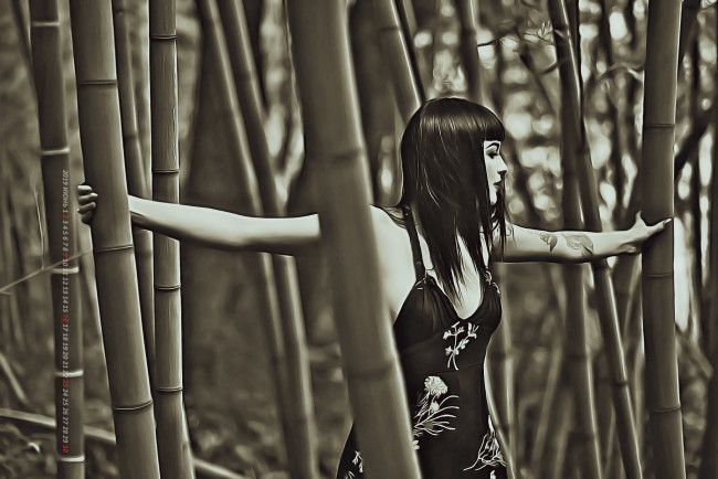 Обои картинки фото календари, компьютерный дизайн, бамбук, растение, женщина, девушка, тату, профиль, 2019, calendar